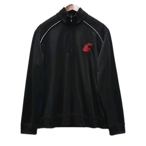 Washington State Cougars Cutter & Buck Mens M WeatherTec pullover Black 1/4 Zip - Picture 1 of 10
